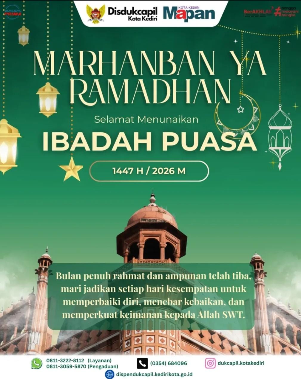 MARHABAN YA RAMADHAN, SELAMAT MENUNAIKAN IBADAH PUASA BAGI UMAT MUSLIM