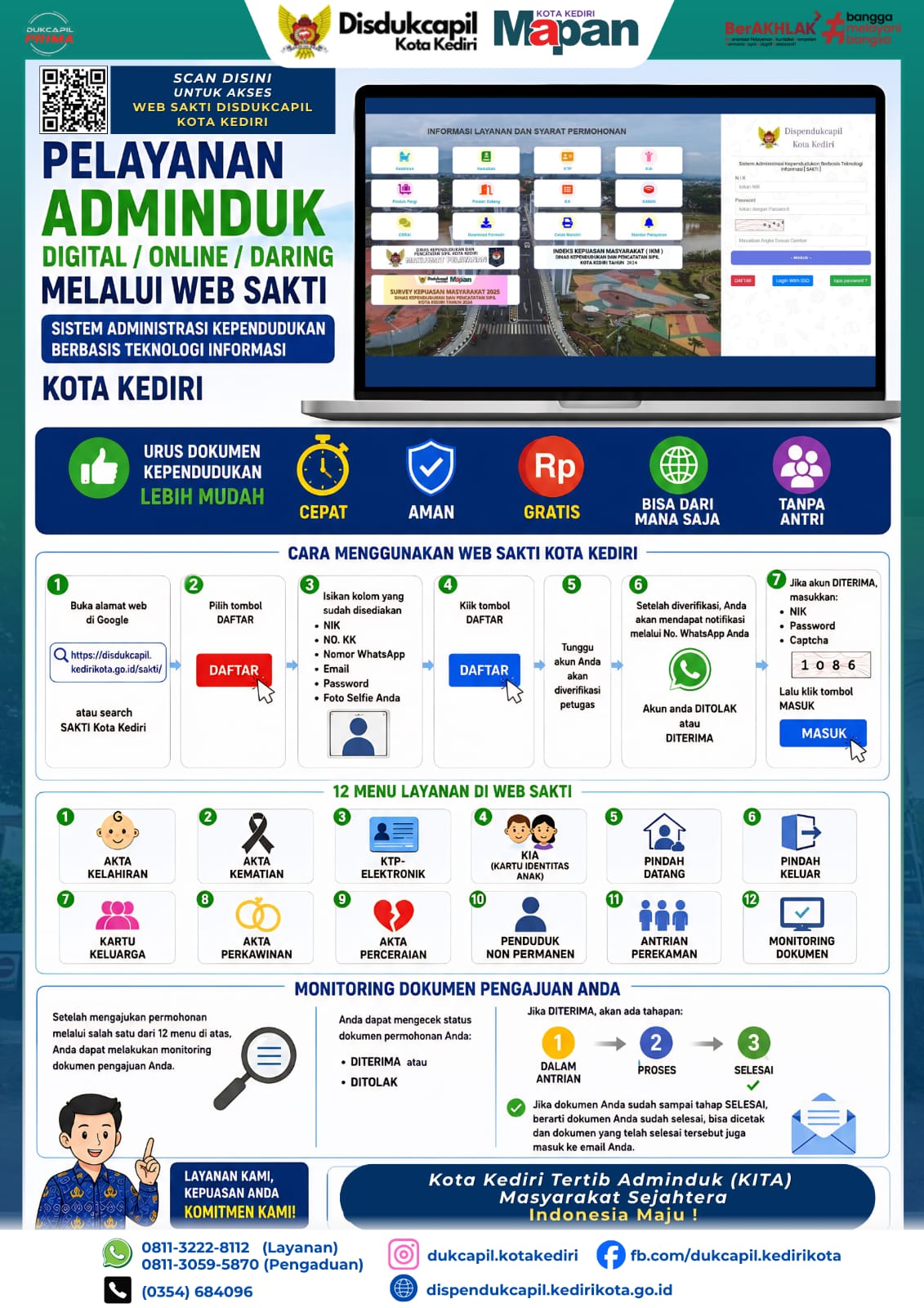📢 **URUS DOKUMEN KEPENDUDUKAN KINI LEBIH MUDAH DENGAN SAKTI KOTA KEDIRI!** 📱💻